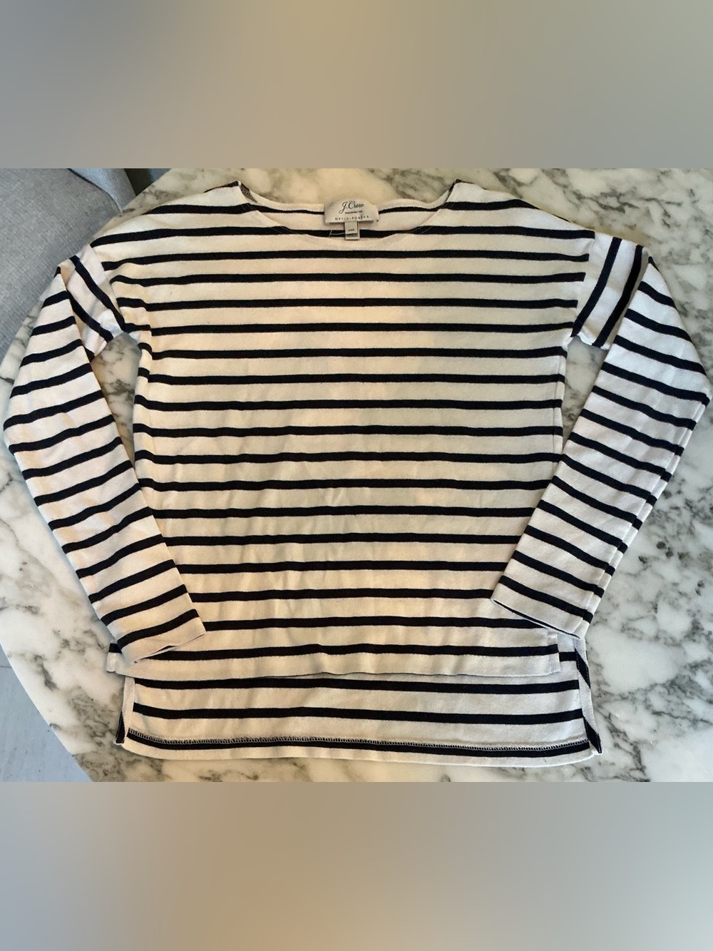 NWOT J Crew Womens Size XXS Navy Striped Long Sleeve Top Oversized NEEDS WASH